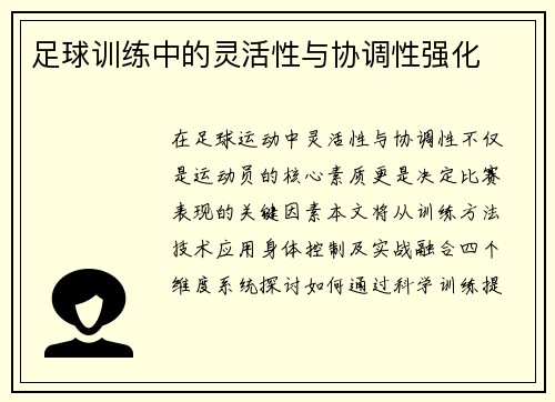 足球训练中的灵活性与协调性强化